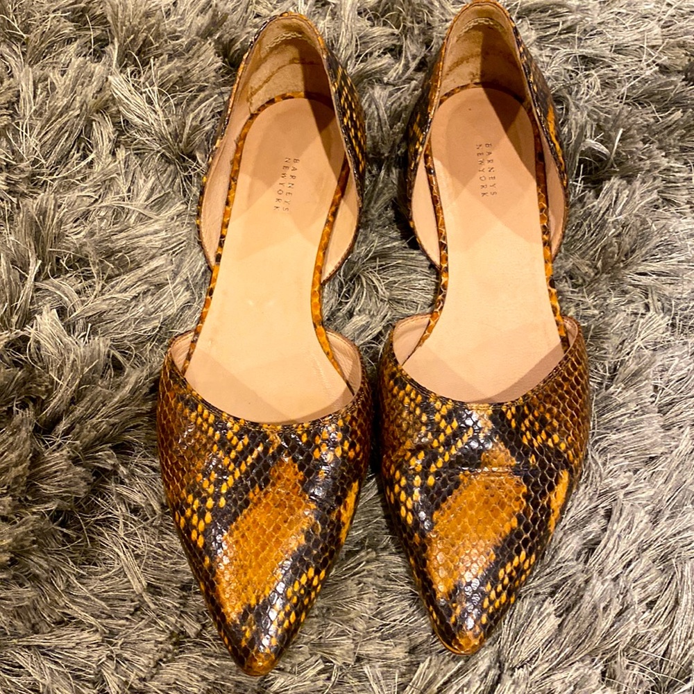 Barney’s New York Snake Skin Pointes Flats